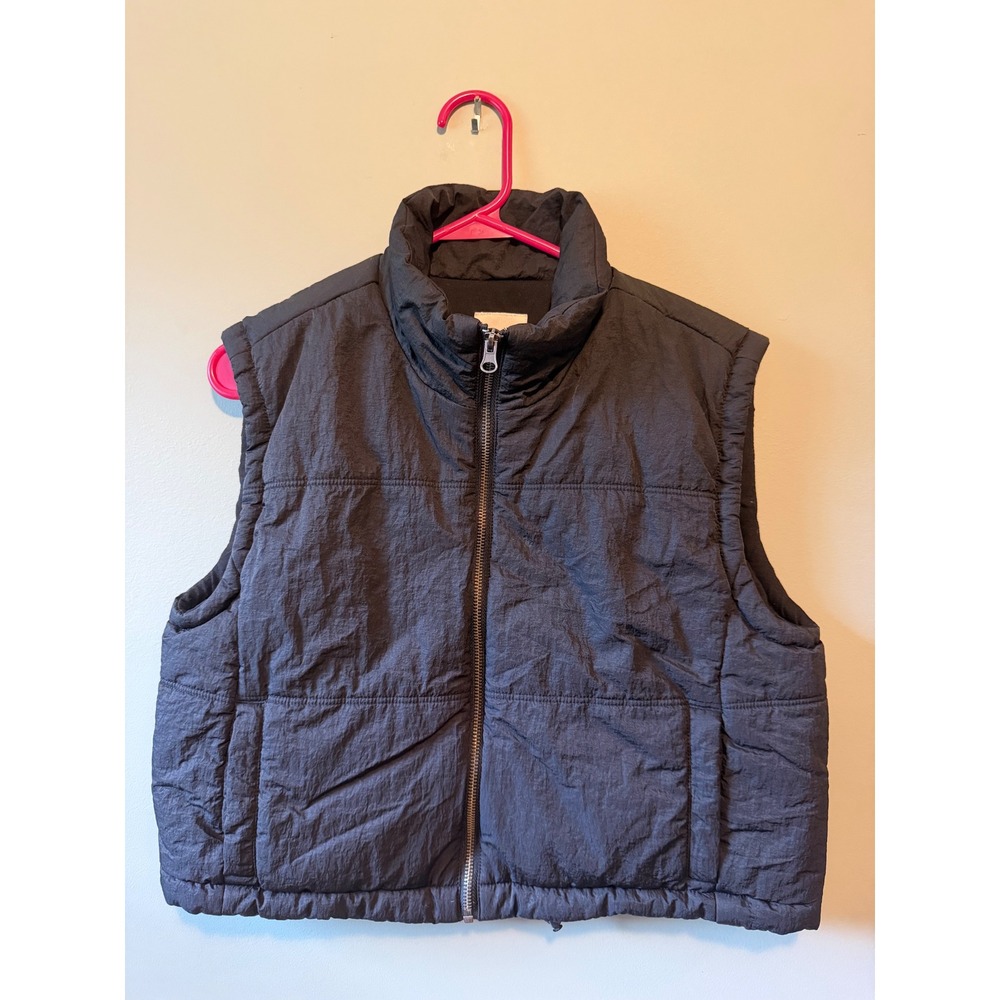 Thread & Supply Black Quilted Puffer Vest Full Zip Stand Collar Size Medium